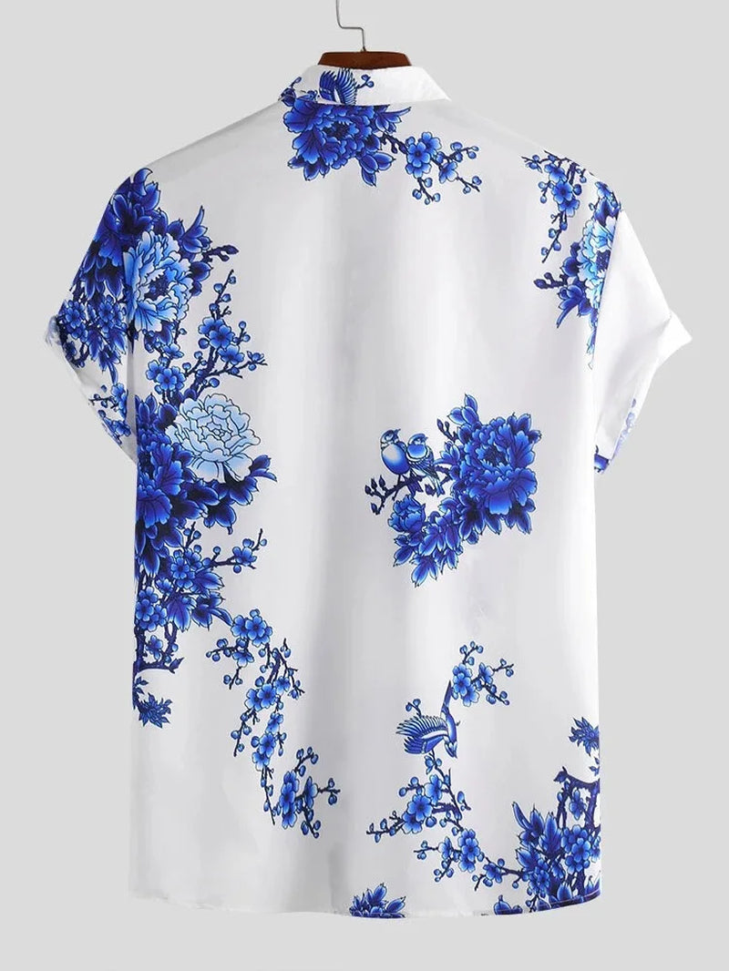 Men's Ink Plum Blossom Short Sleeve Shirt