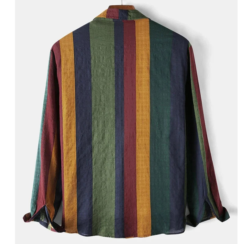 Men's Colorful Vertical Stripe Long Sleeve Shirt