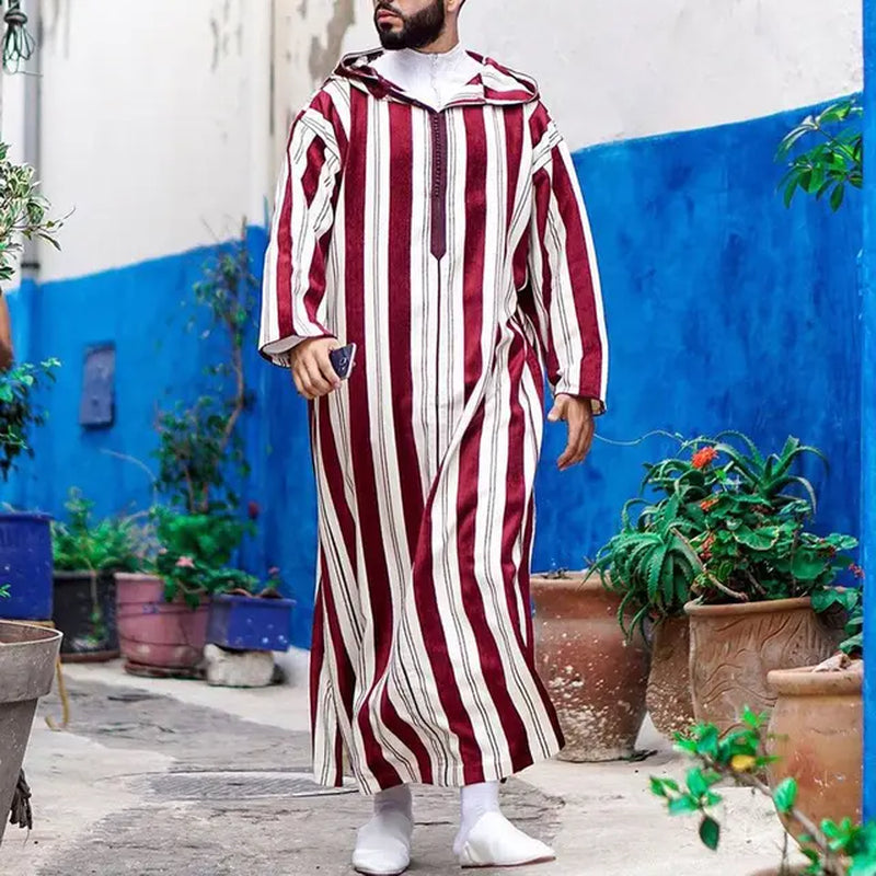 Men's Striped Hooded Thobe