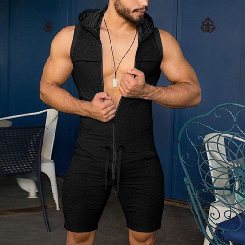 Men's Fitted Sleeveless Top & Shorts Jumpsuit