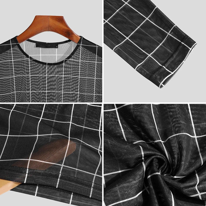 Men's Transparent Plaid Long Sleeve Shirt